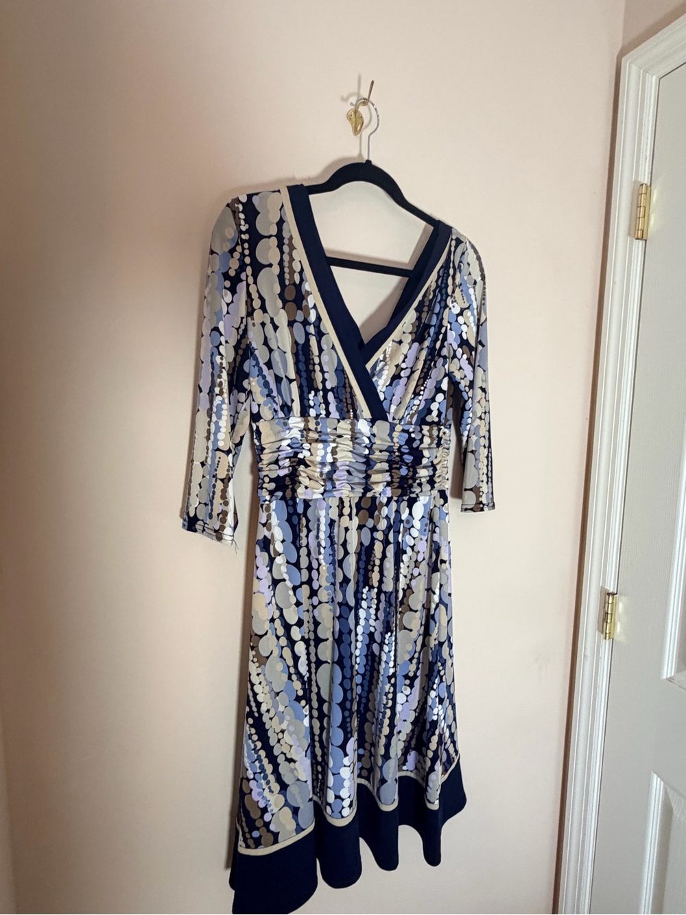 Y2K V-Neck Blue & White Patterned Wrap Dress